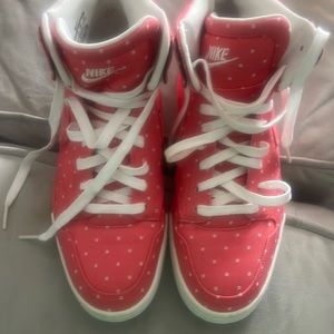 Nike red white polka dot high tops